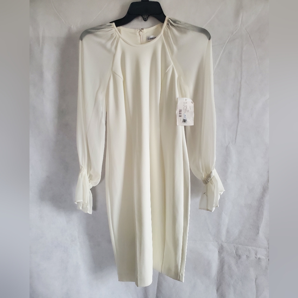 Calvin Klein Women's Ivory Sheer Long Sleeve   Dress Size 2P NWT